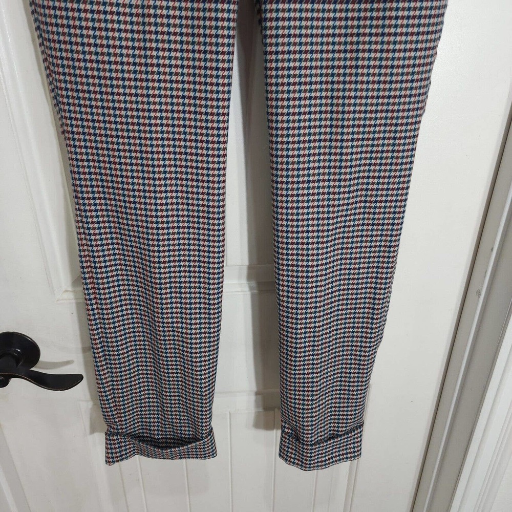 J Jill Womens Pants Blue Red Houndstooth Tapered Leg Trousers High Waist Sz 8 M - Picture 4 of 10